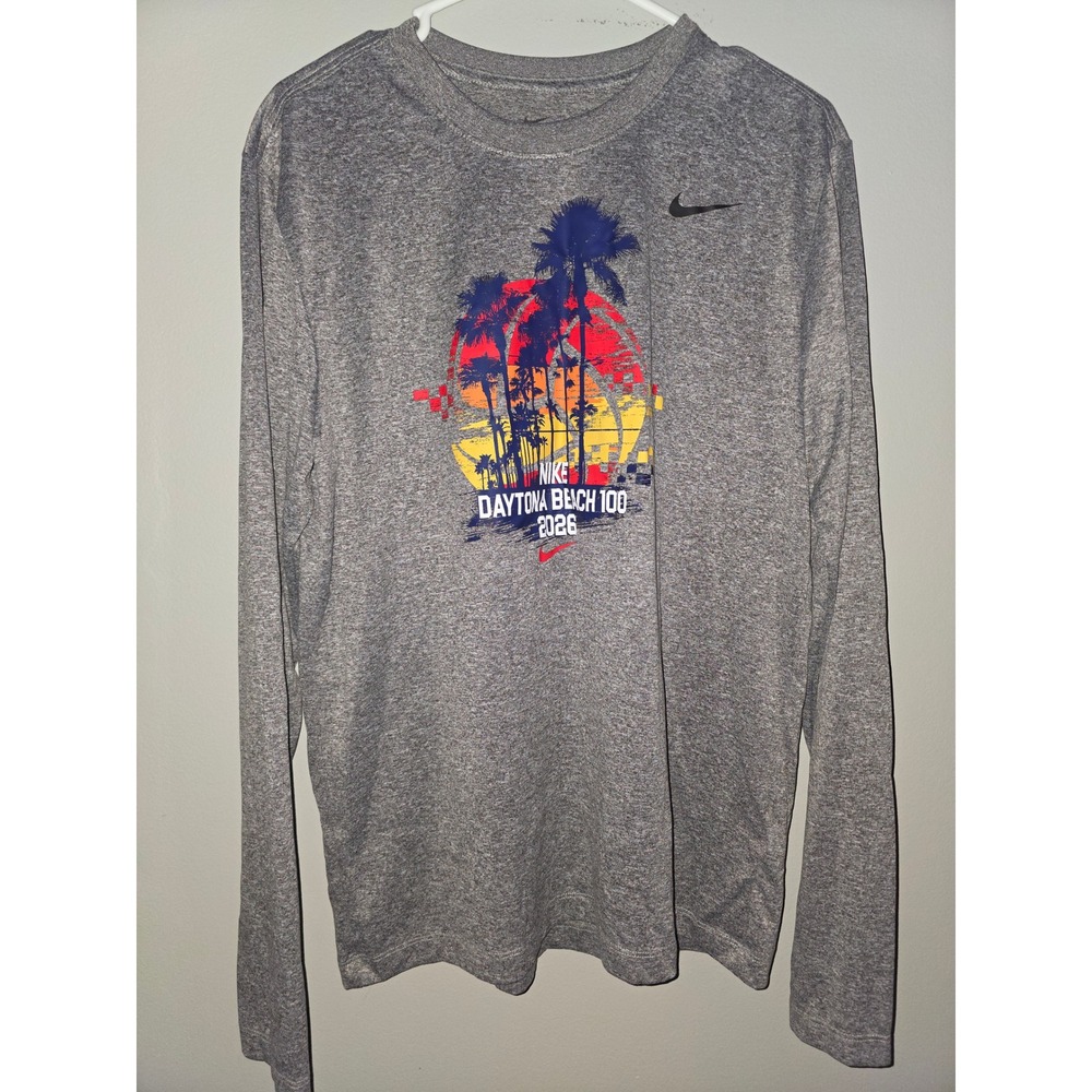 Nike Dri-FIT Mens Medium Gray Daytona Beach 100 2026 Graphic Long Sleeve Shirt
